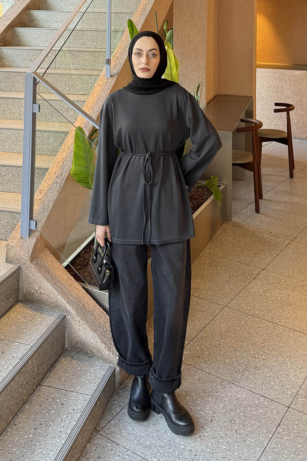 Lamelif Bağlama Detaylı Oysho Sweat Antrasit