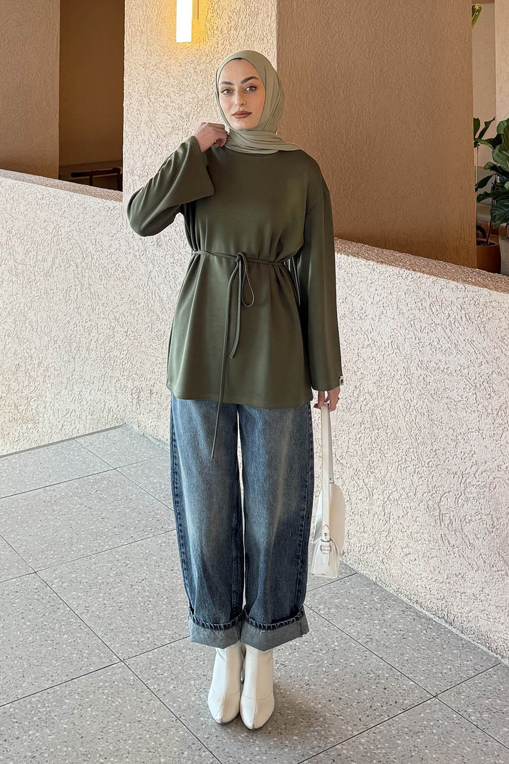 Lamelif Bağlama Detaylı Oysho Sweat Haki