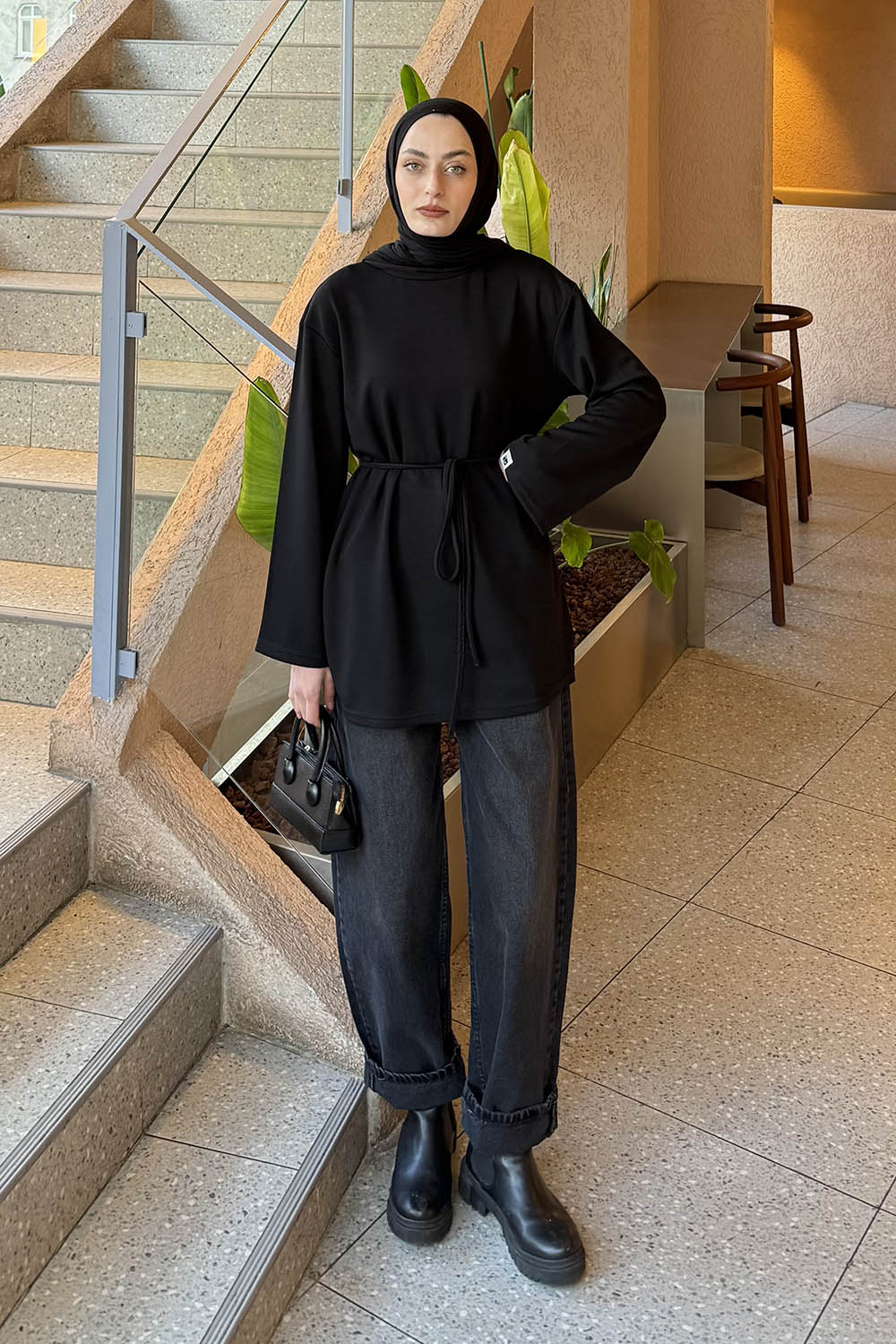 Lamelif Bağlama Detaylı Oysho Sweat Siyah