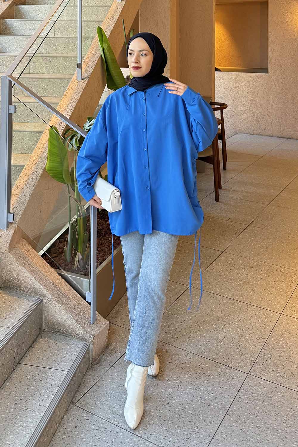 Lamelif Oversize Gömlek Saks Mavisi