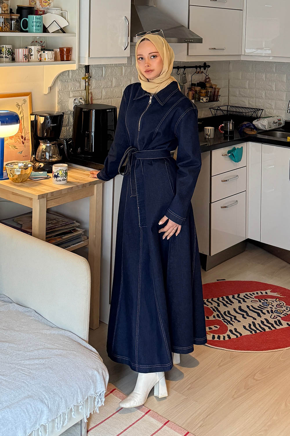 Lamelif Bağlama Detaylı Kot Elbise Kot Mavisi