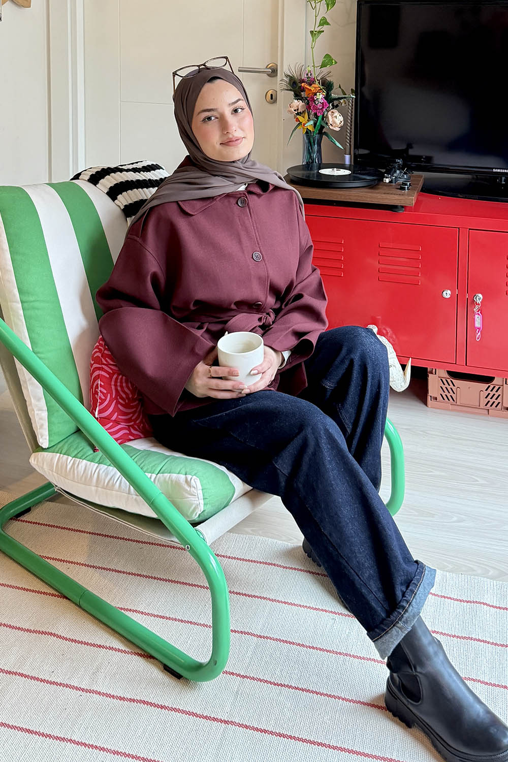 Lamelif Bağlama Detaylı Omuz Apoletli Trençkot Bordo