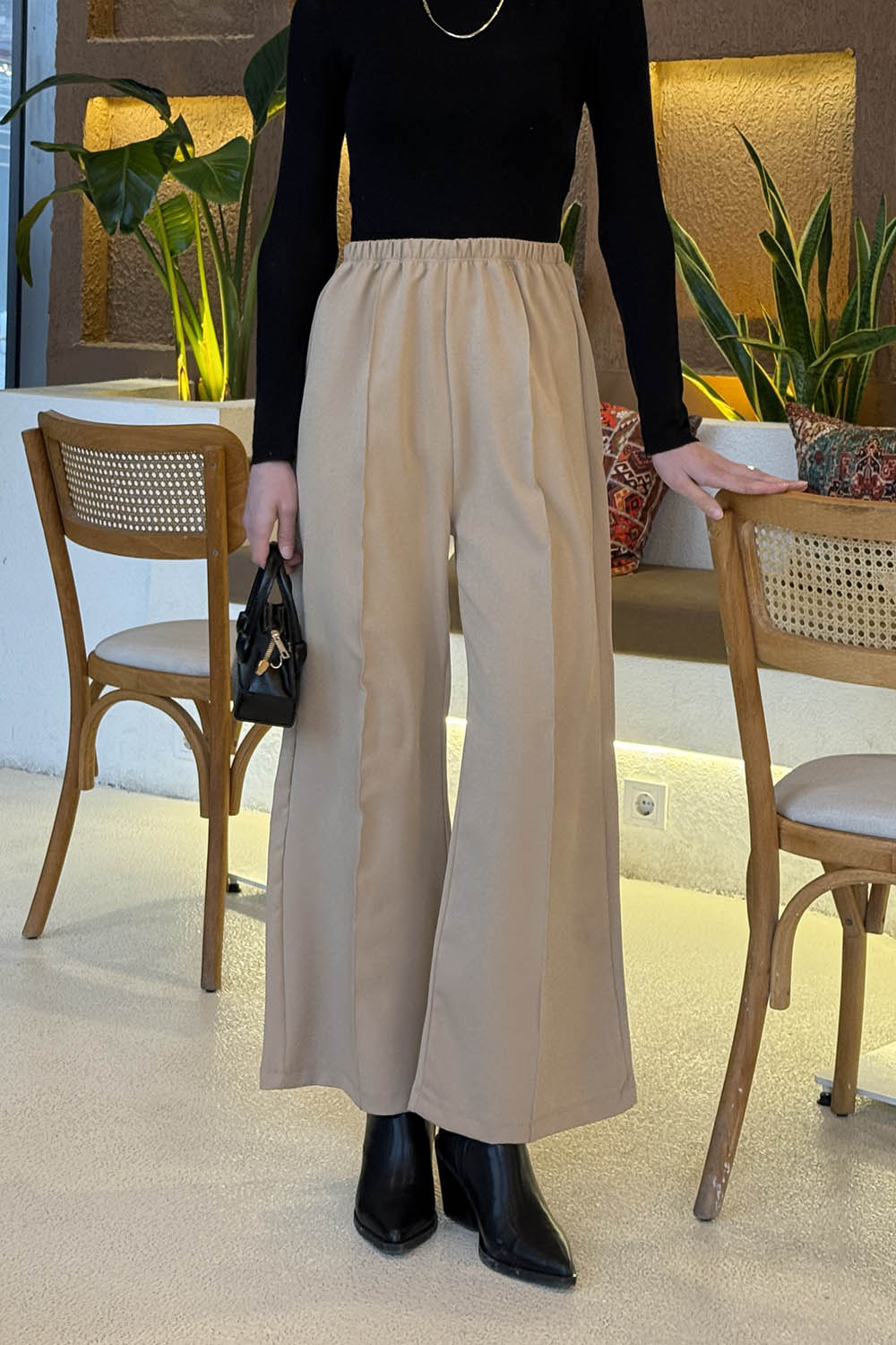 Beige Cotton High Waist Comfortable Pants