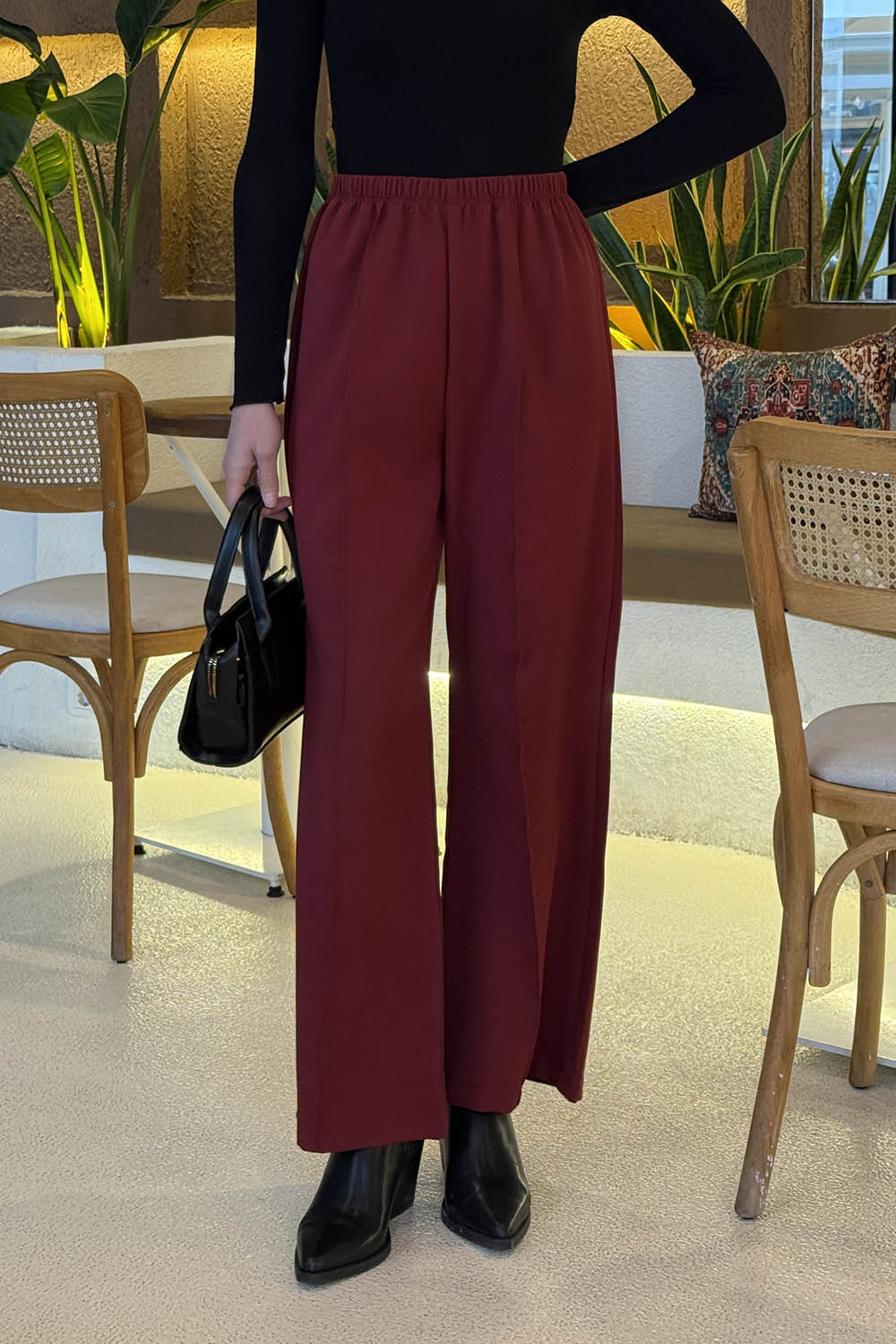 Claret Red Cotton High Waist Comfortable Pants