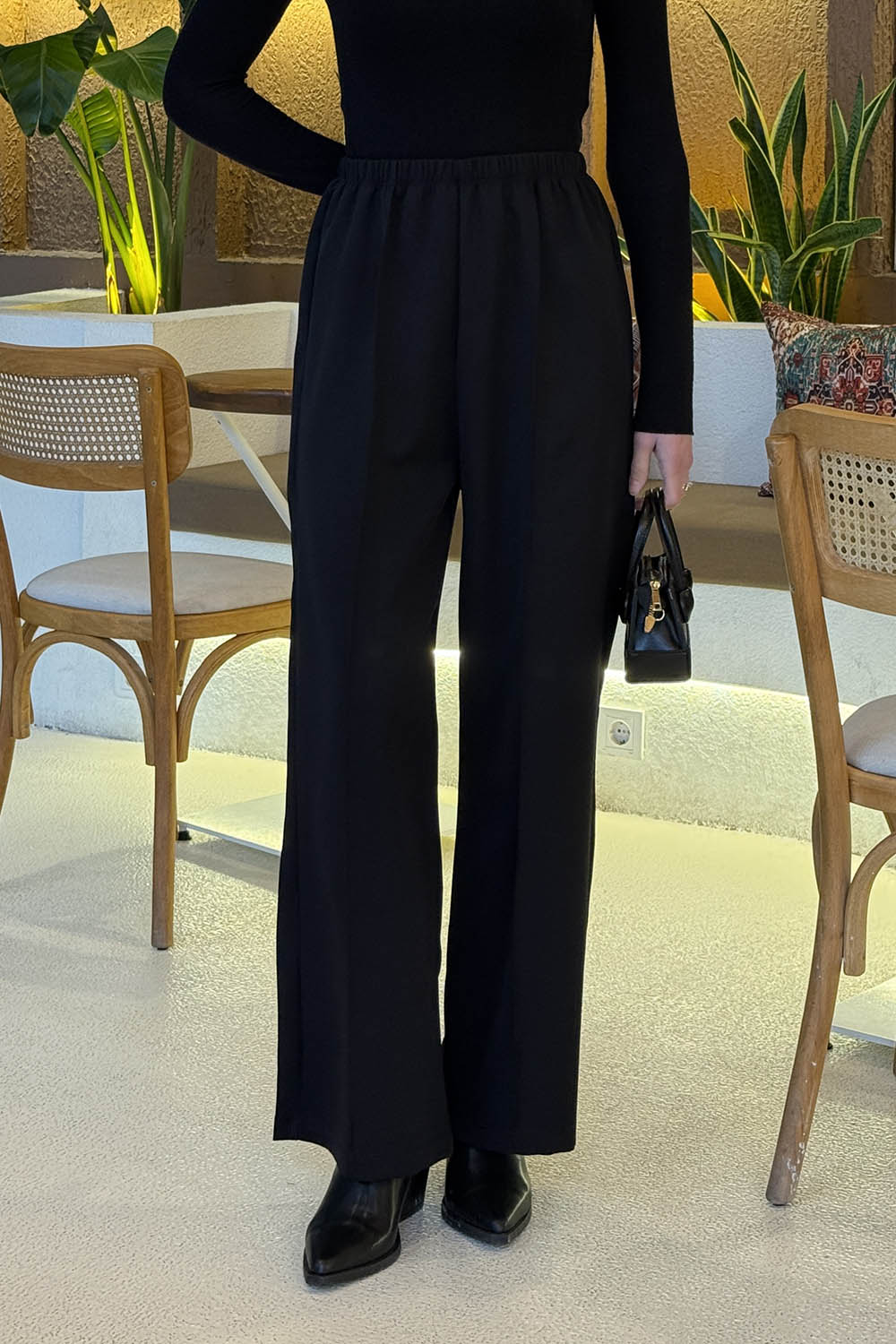 Lamelif Bel Lastikli Pantolon Siyah