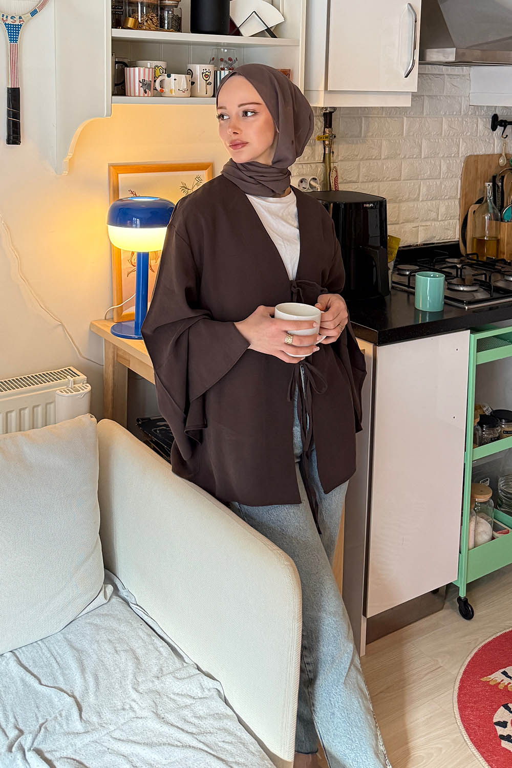 Lamelif İspanyol Kol Bağlama Detaylı Gömlek Kahverengi