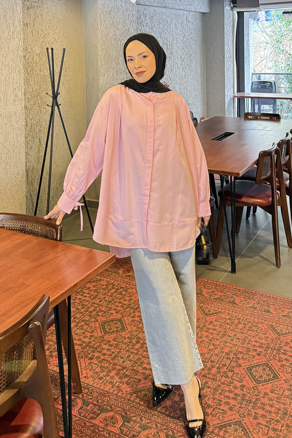 Lamelif Manşeti Biyeli Tunik Pembe