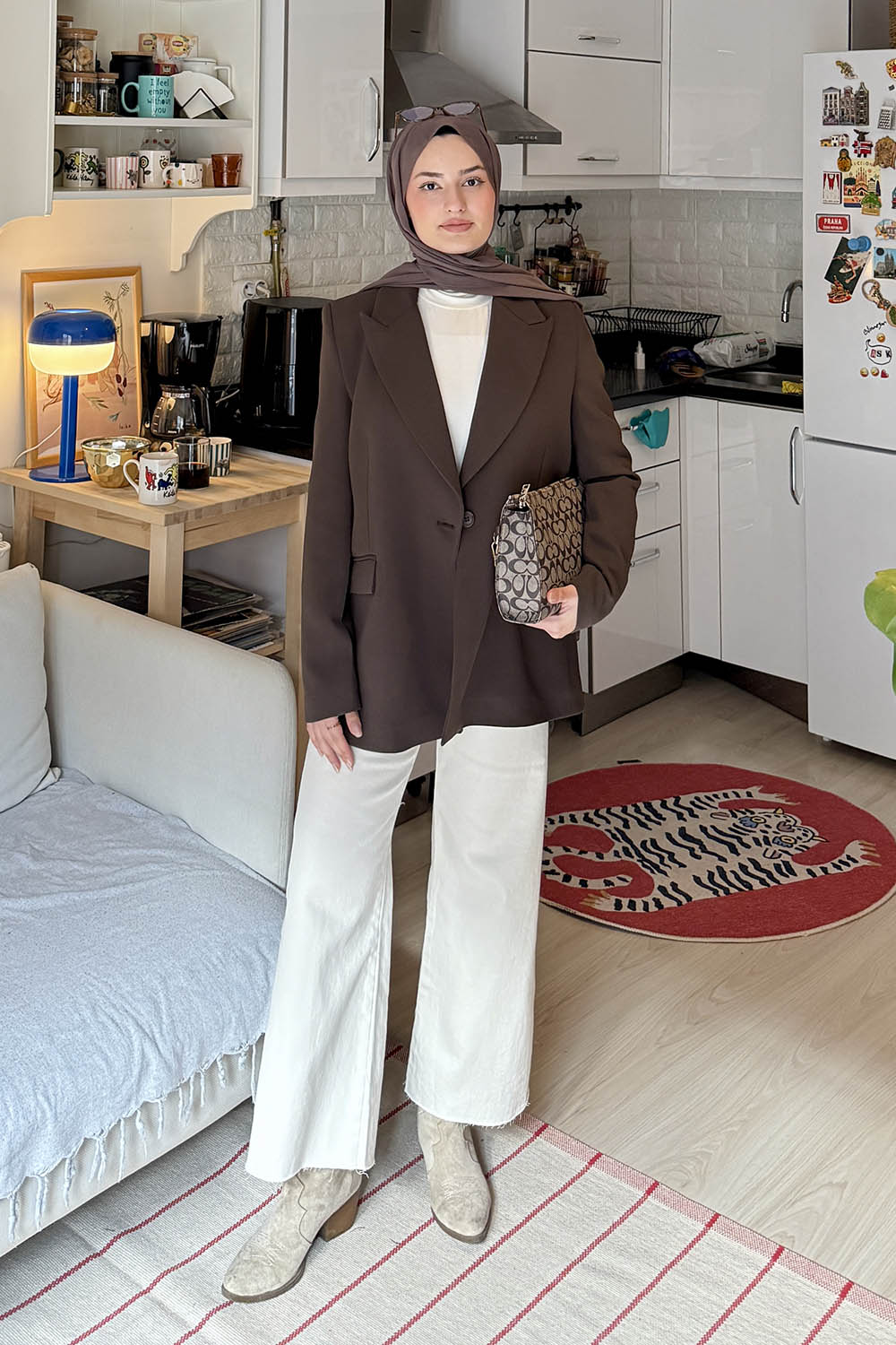 Lamelif Pens Detaylı Gizli Cep Ceket Kahverengi