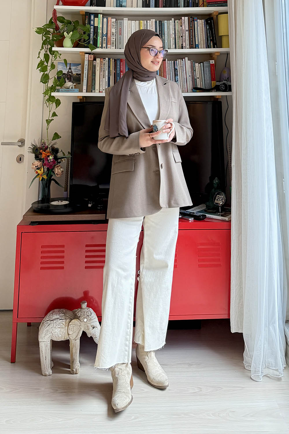 Lamelif Sırt Yırtmaç Detaylı Pensli Ceket Toprak Rengi