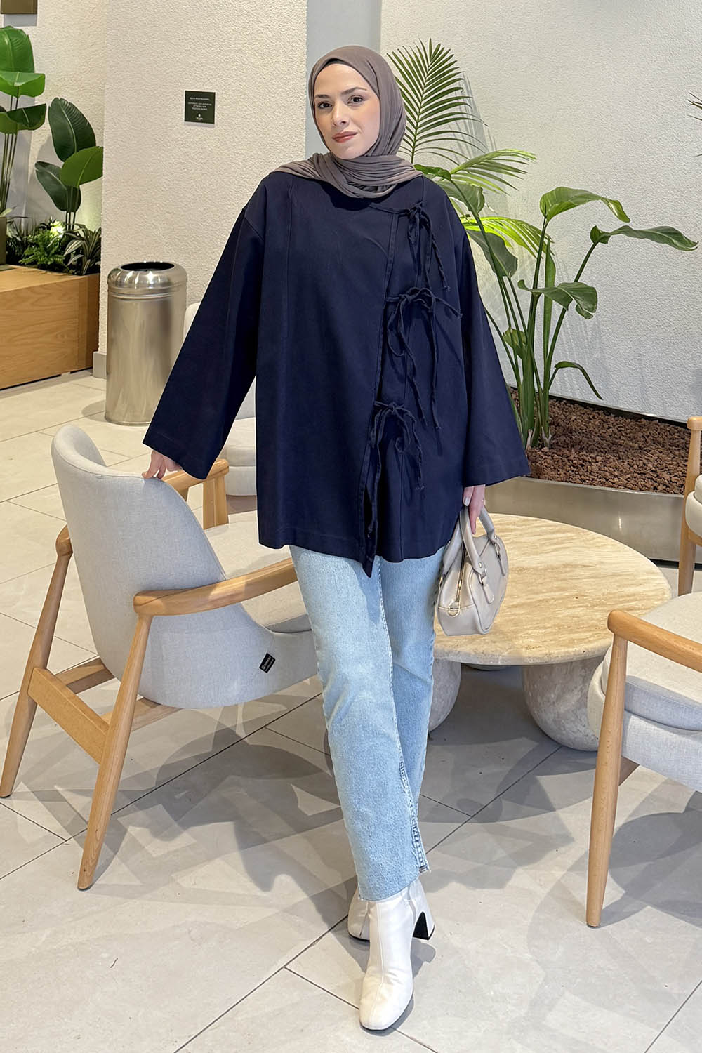 Lamelif Bağlama Detaylı Kimono Lacivert