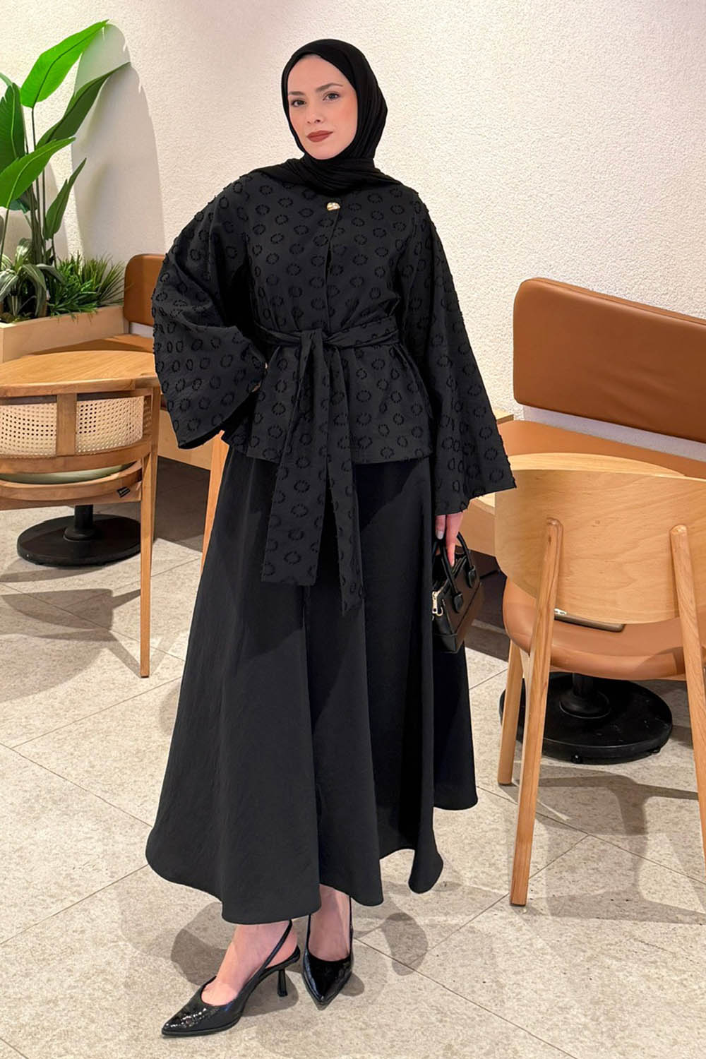 Lamelif Etekli Bağlamalı Takım Siyah