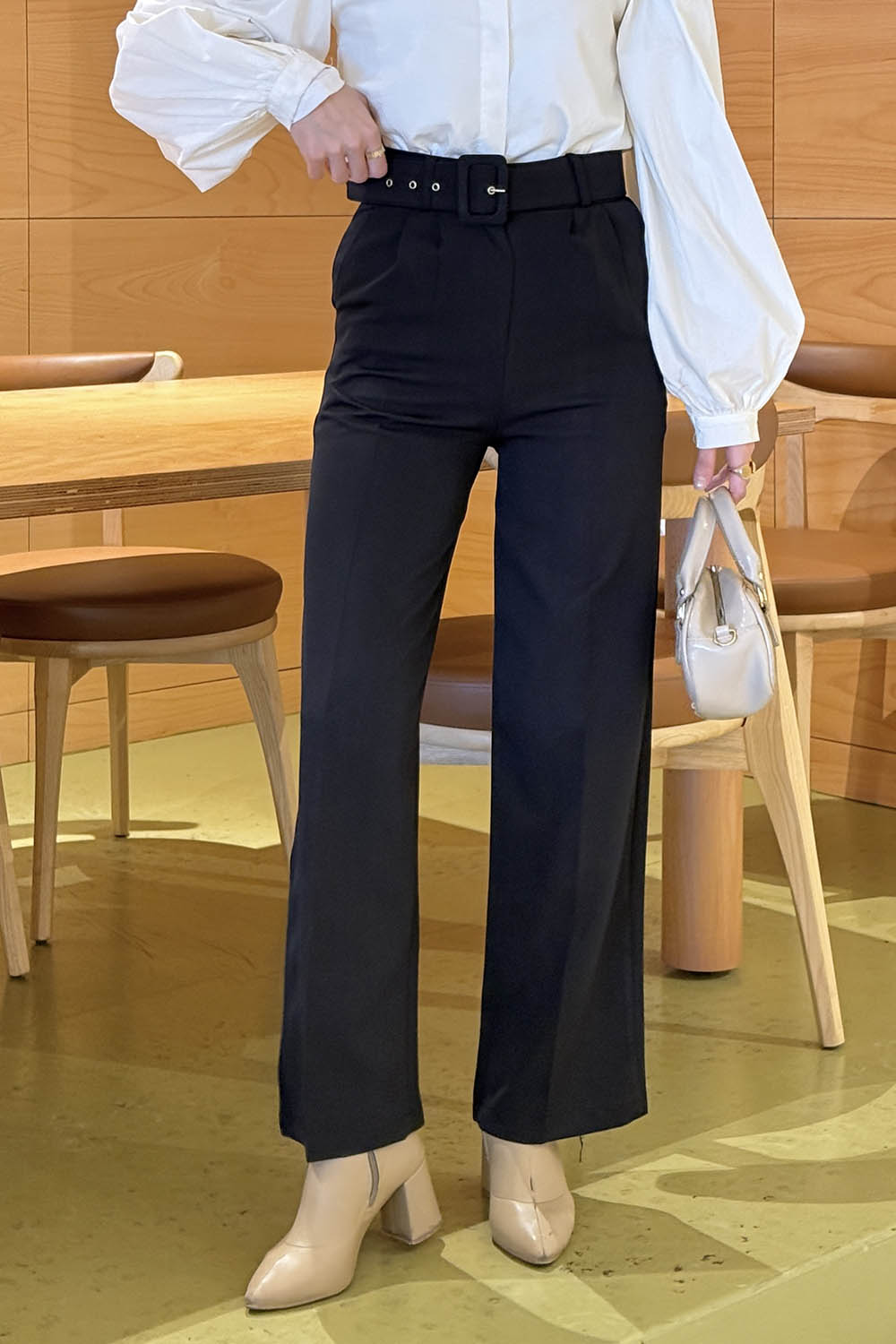 Black Cotton Fabric High Waist Comfortable Pants