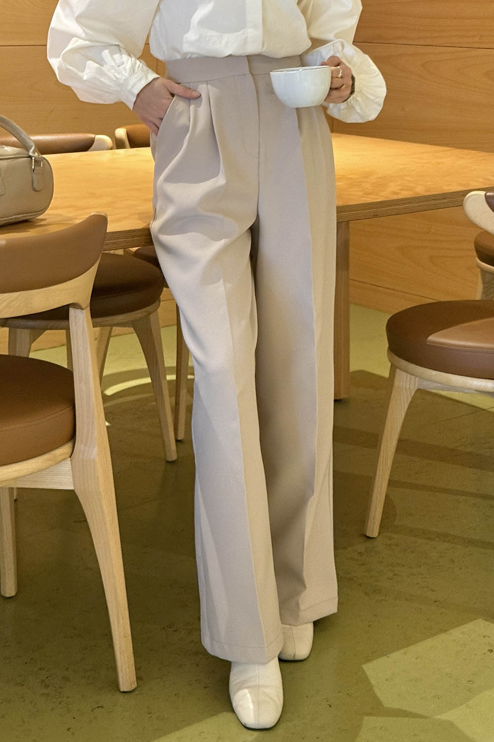 Stone Polyester High Waist Material Pants