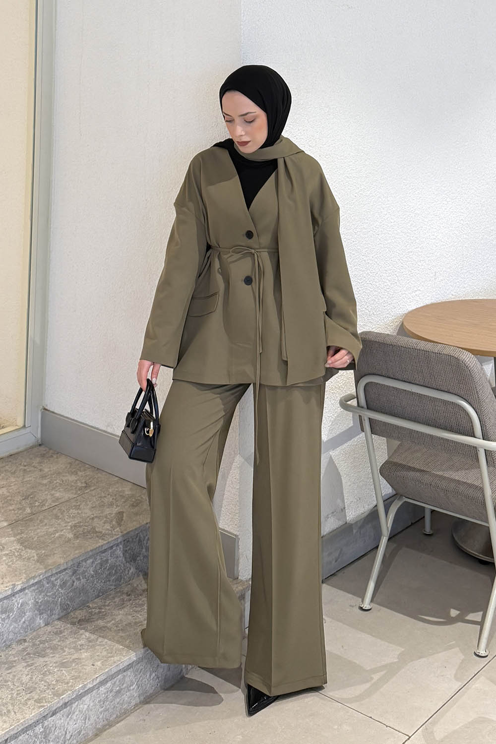 Lamelif Şallı Biyeli Takım Haki