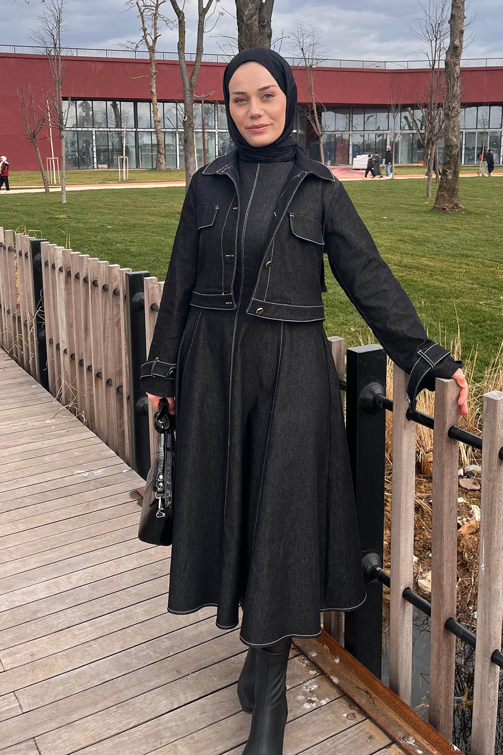 Lamelif Gold Düğmeli Ceket-Elbise Takım Siyah