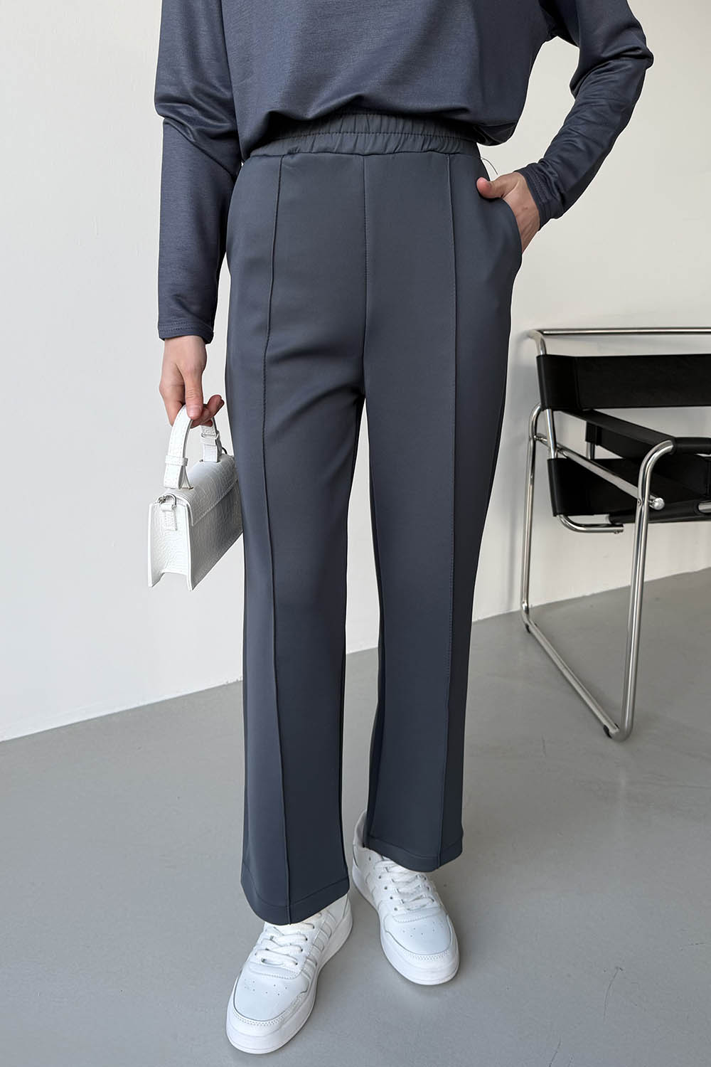 Lamelif Önü Dikişli Scuba Pantolon Antrasit