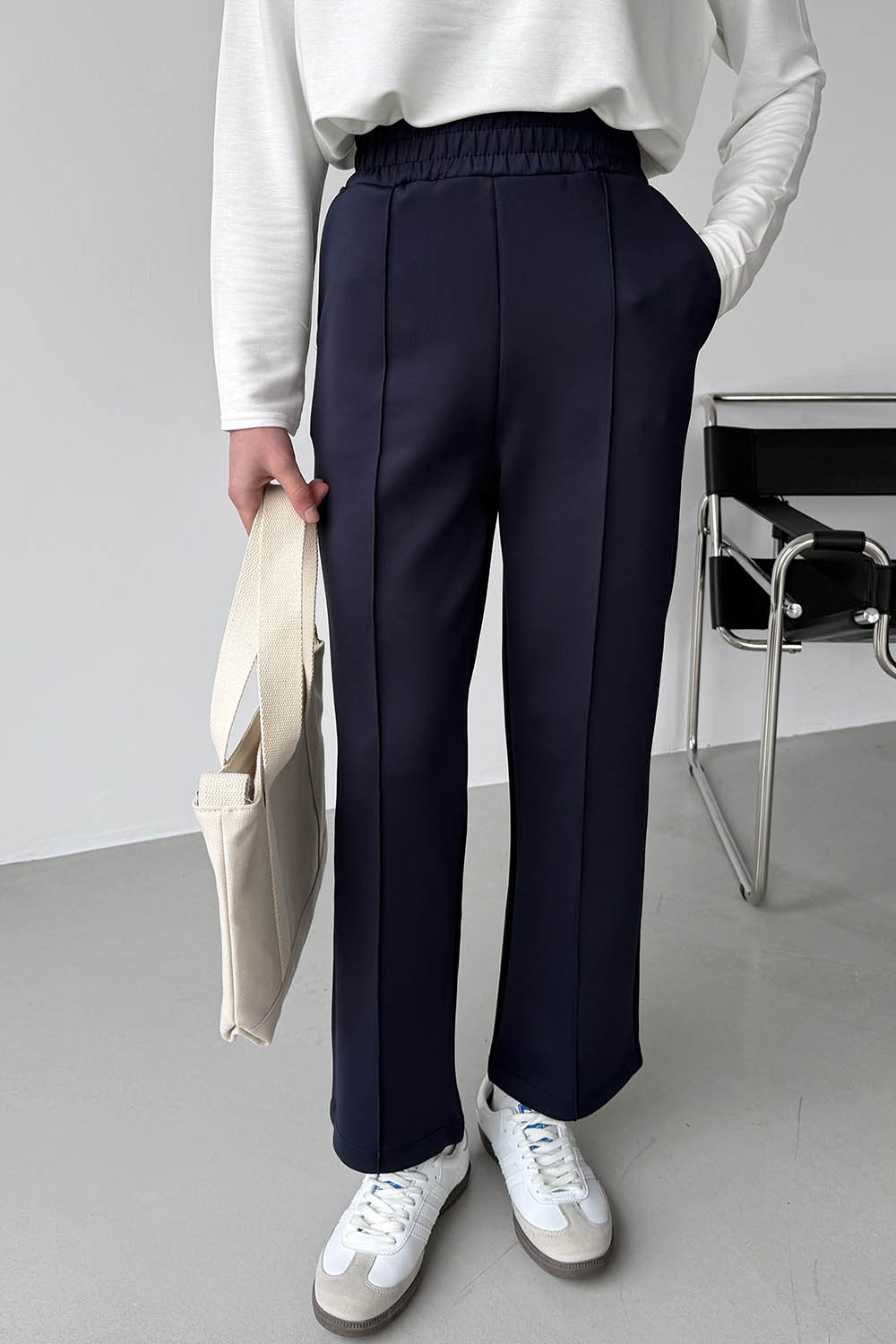 Lamelif Önü Dikişli Scuba Pantolon Lacivert