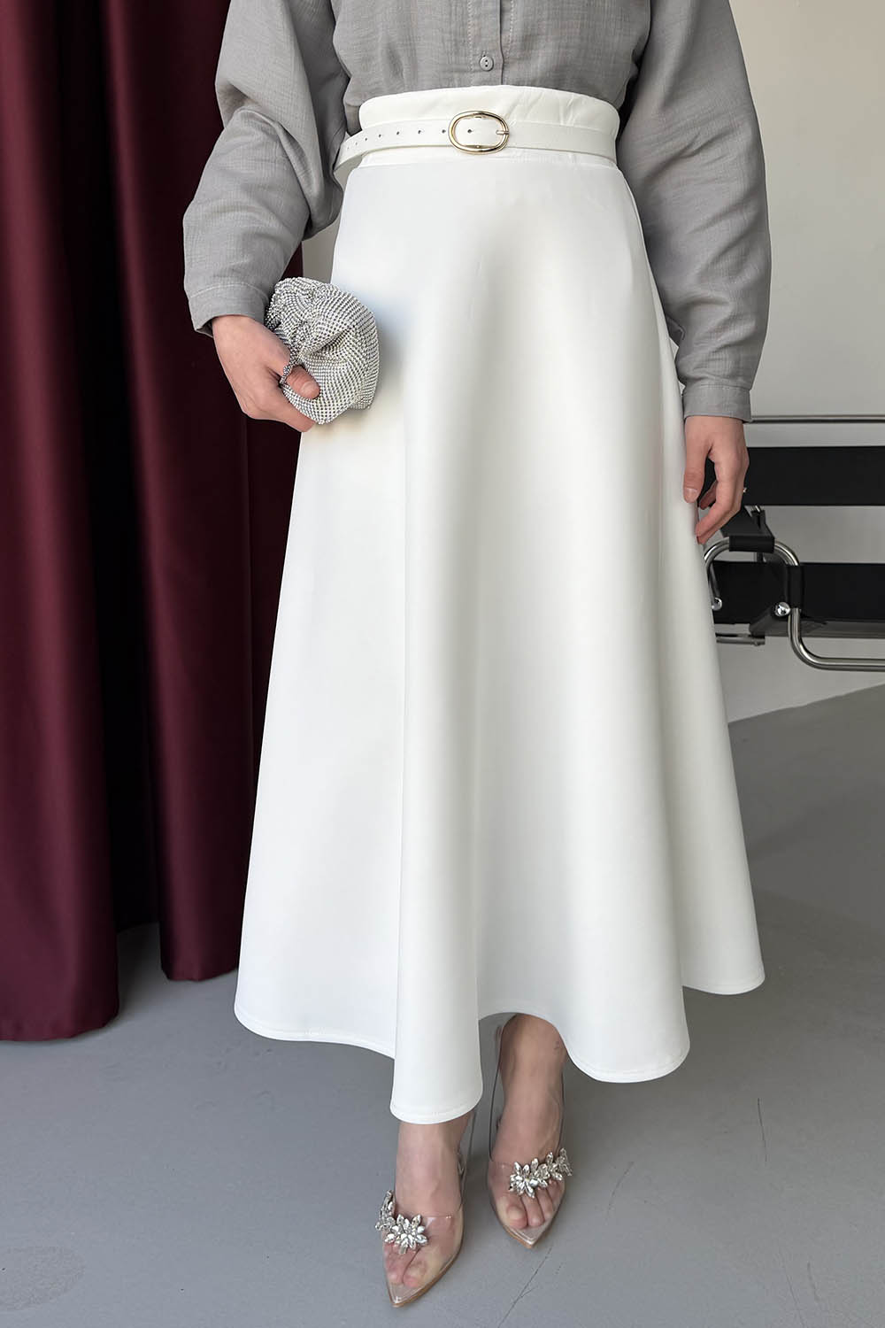 Lamelif Scuba Çan Etek Beyaz