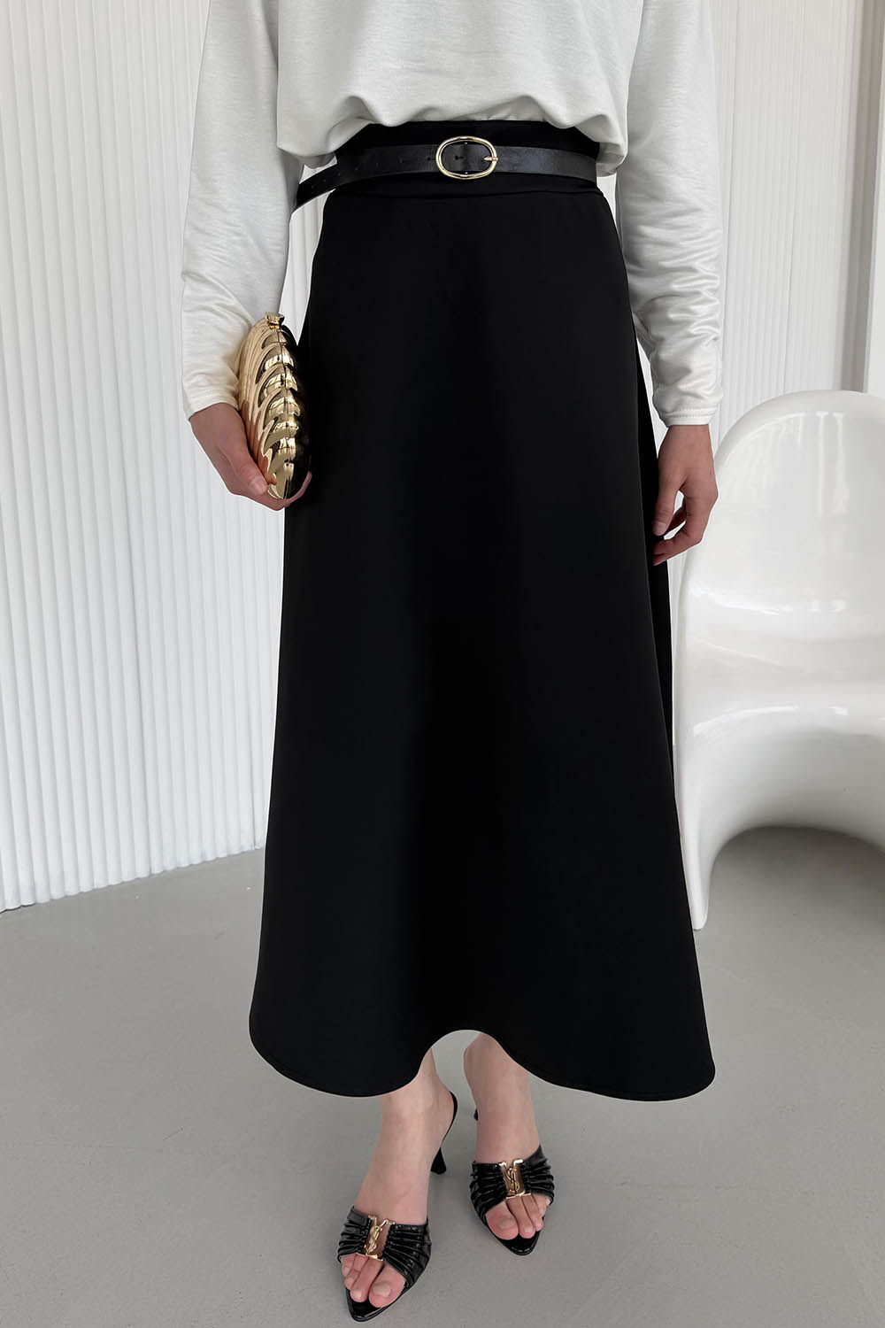 Lamelif Scuba Çan Etek Siyah