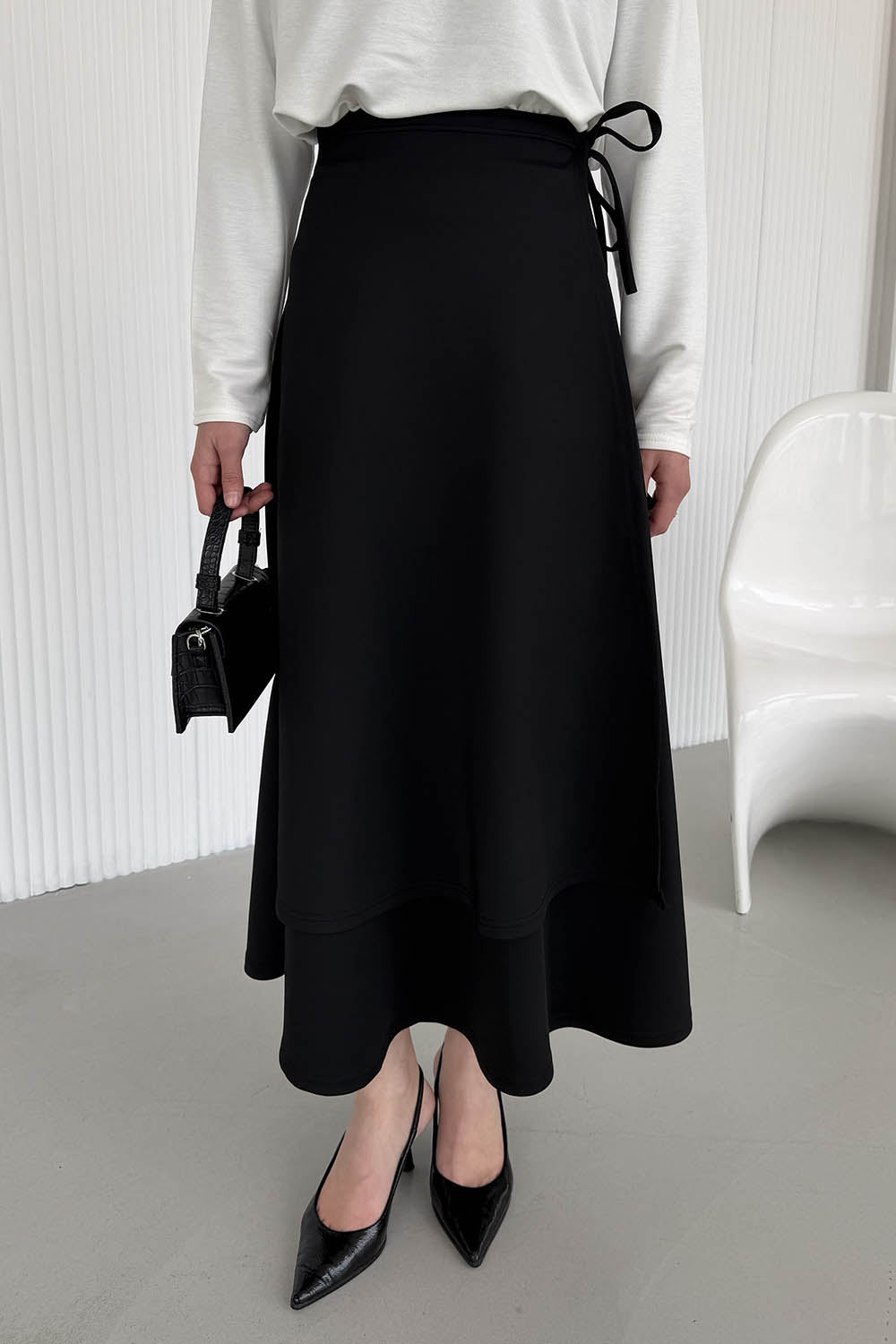 Lamelif Scuba Yandan Bağlamalı Çan Etek Siyah