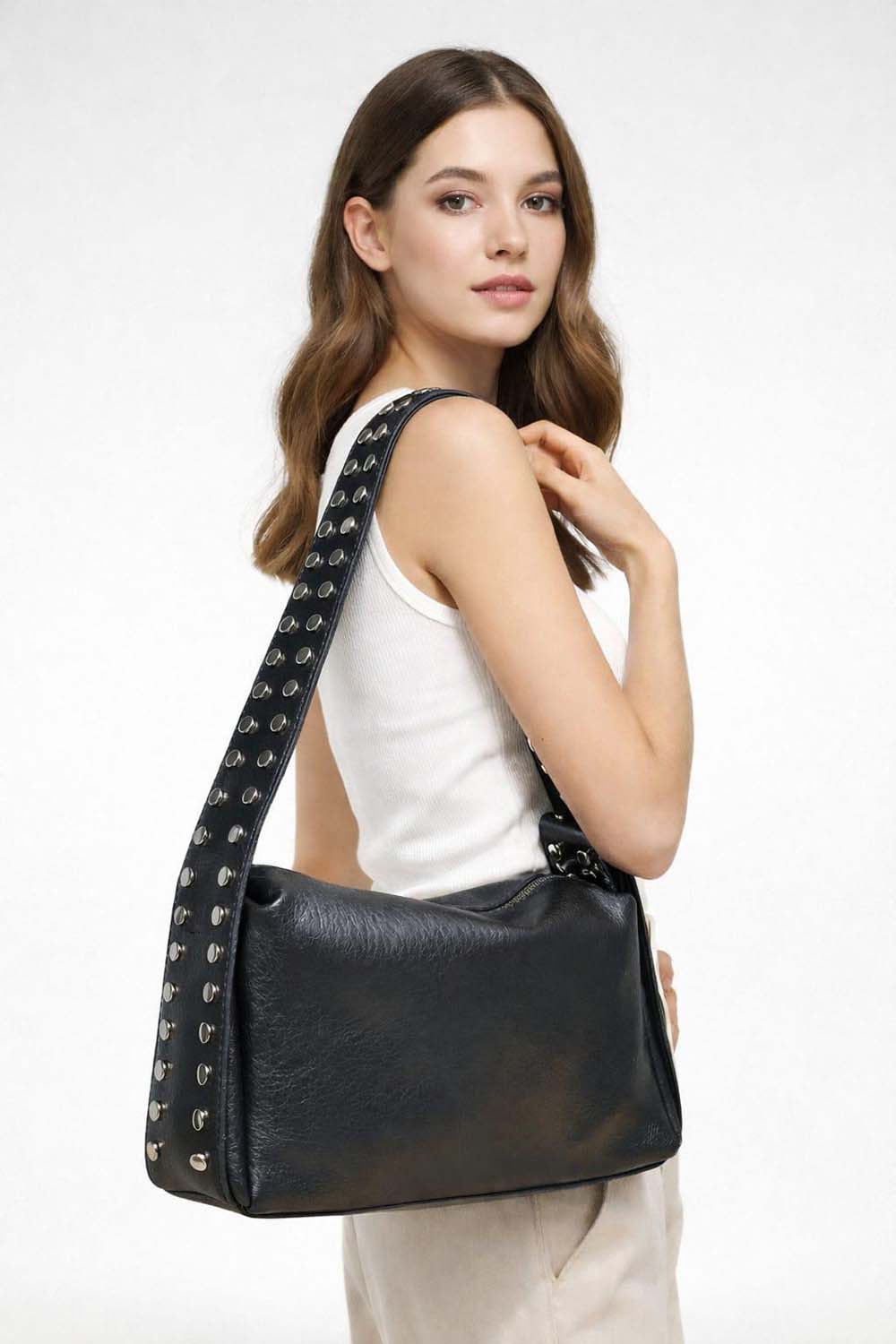 Black Buckle Skin Hand Bag Bag