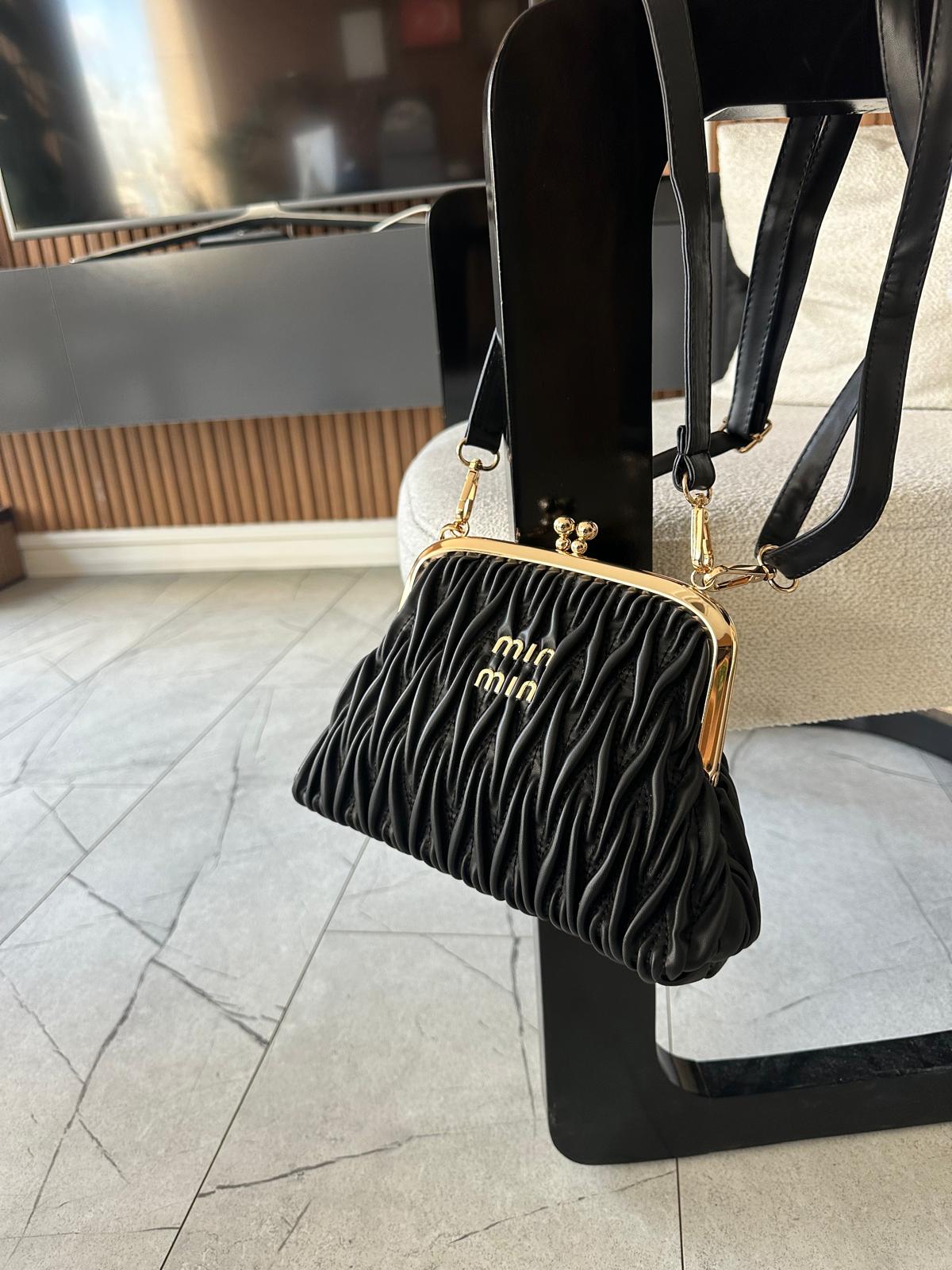 Black Belted With Suspenders Skin Hand Bag Arm Bag Bag