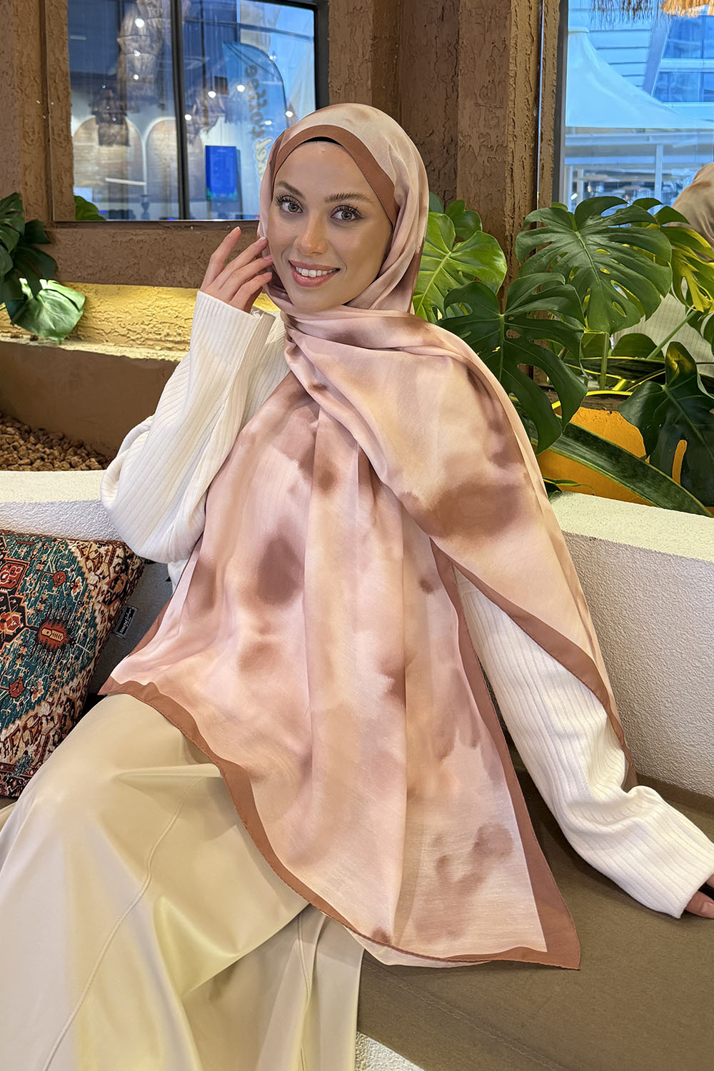 Brown With Milk Cotton Striped Printed Shawl