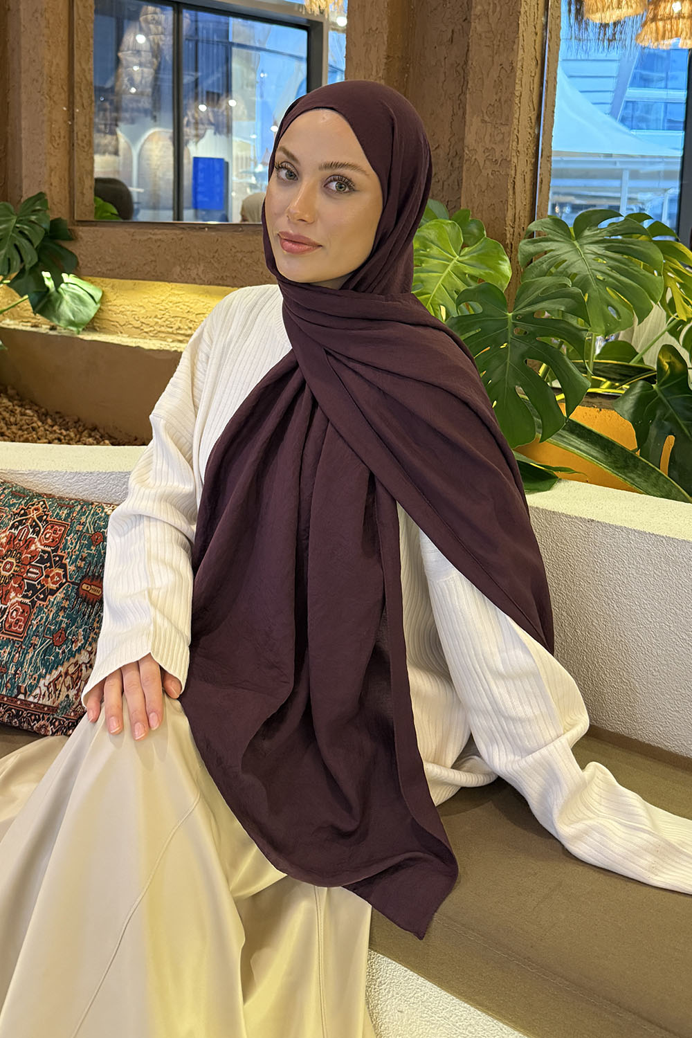 Lamelif Comfort Pamuk Şal Mürdüm