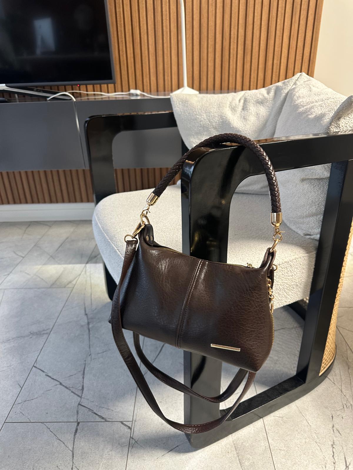 Brown Belted Skin Hand Bag Arm Bag Bag