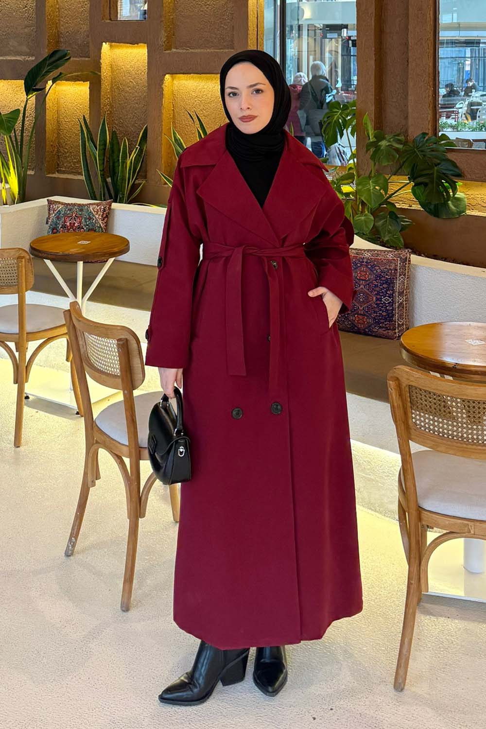 Lamelif Against Omuz Apoletli Trençkot Bordo