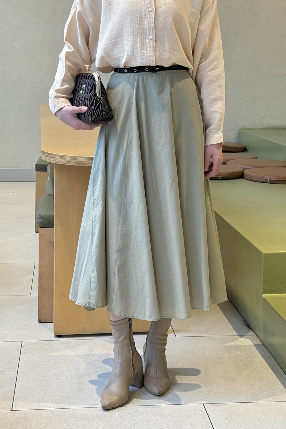 Lamelif Astarlı Kloş Etek Çağla Yeşili