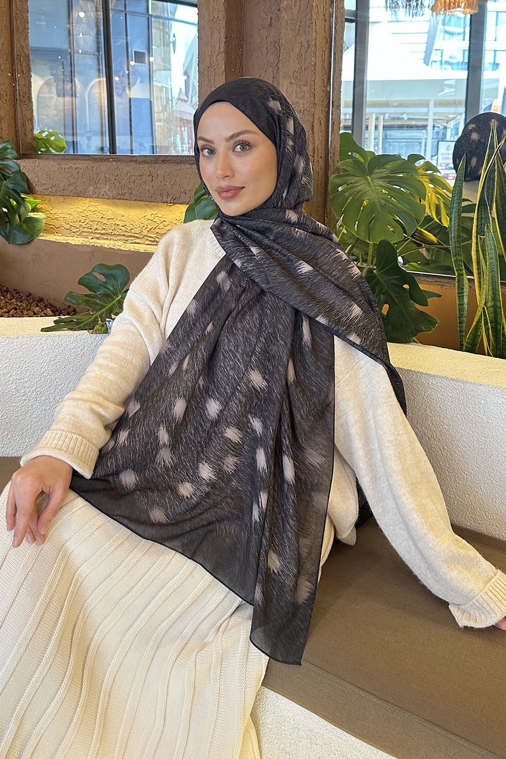 Lamelif Ceylan Desen Soft Şal Antrasit