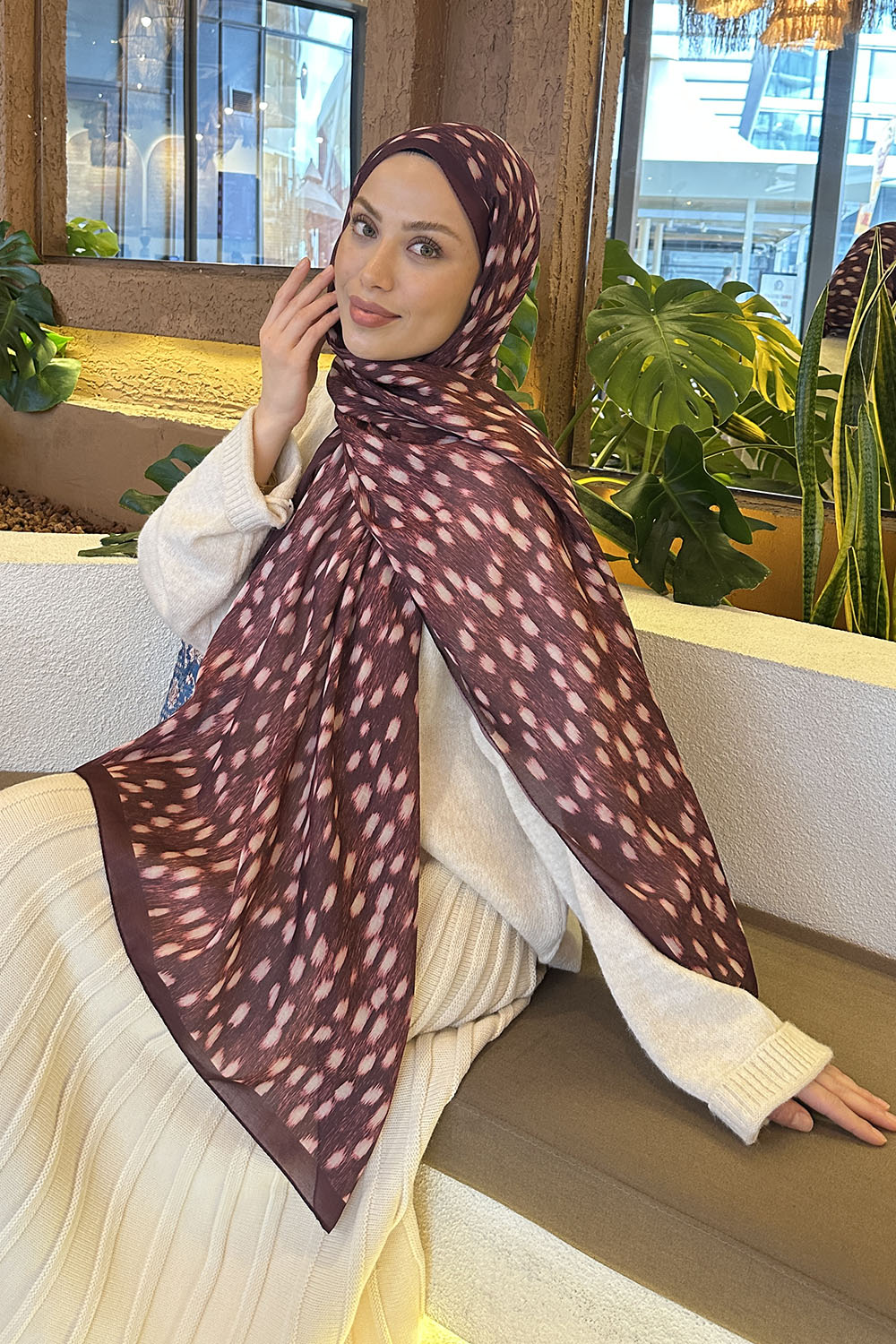 Lamelif Ceylan Desen Soft Şal Bordo