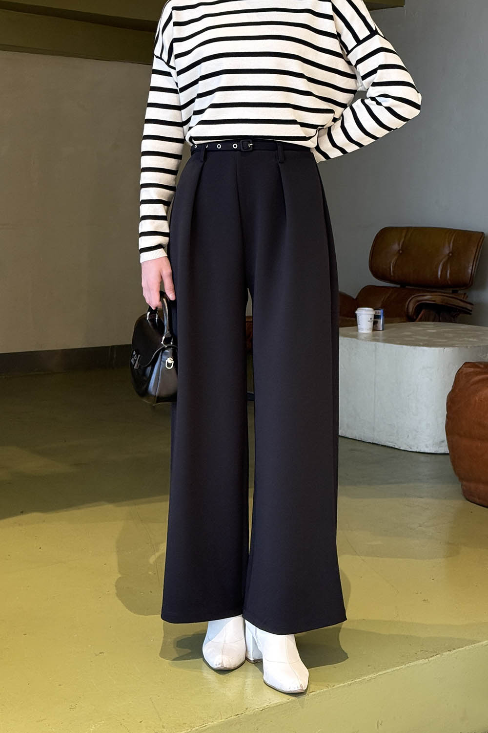 Lamelif Dökümlü Palazzo Pantolon Siyah