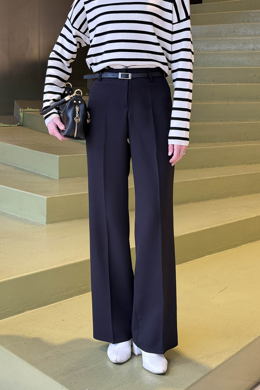 Black Crepe Fabric High Waist Material Pants