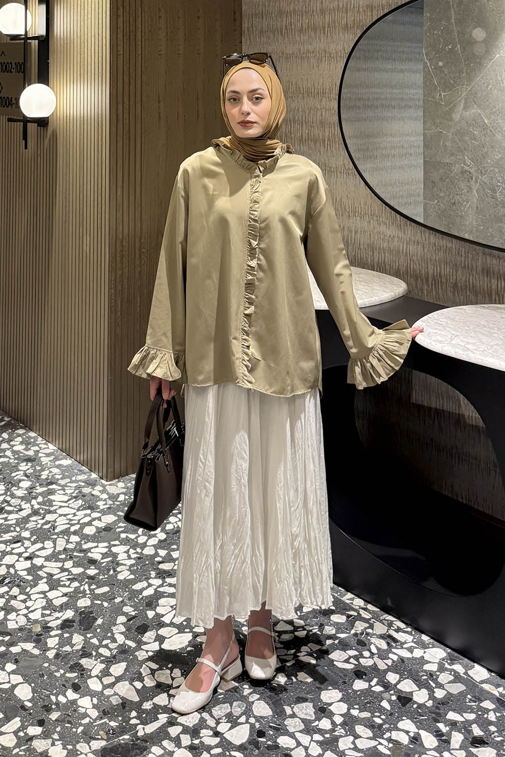 Mink Mandarin Collar Long Arm Cotton Fabric Shirt