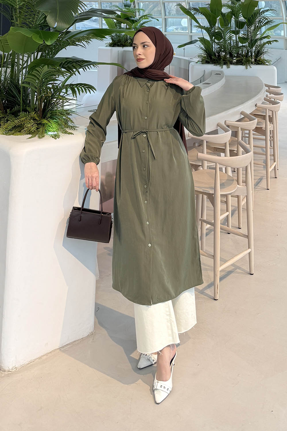 Lamelf Cupra Bağlama Detaylı Tunik Haki