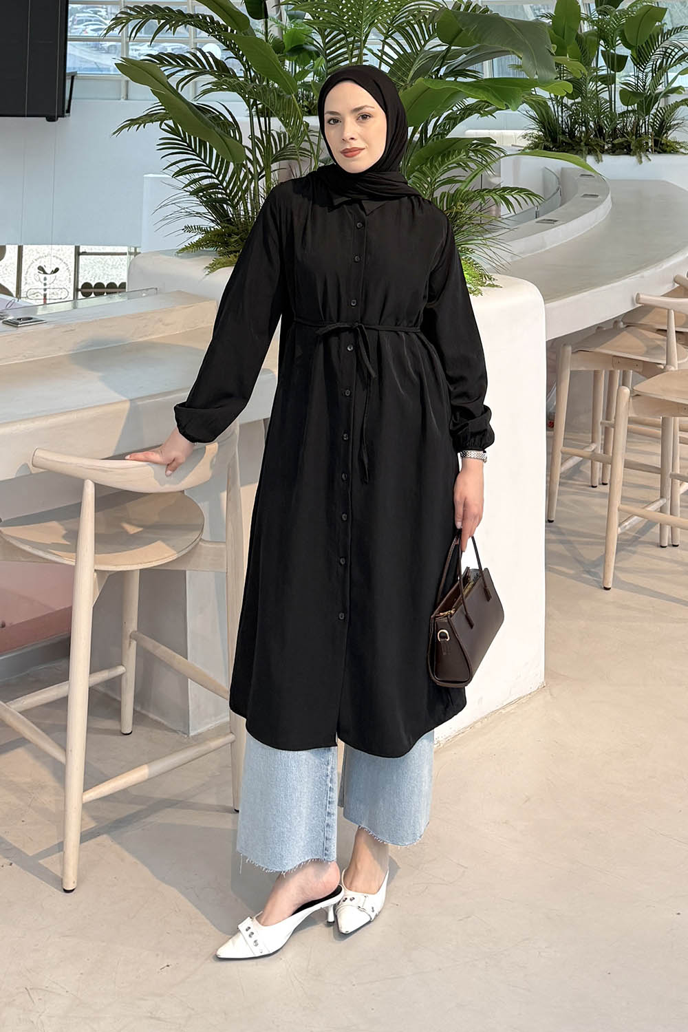 Lamelf Cupra Bağlama Detaylı Tunik Siyah