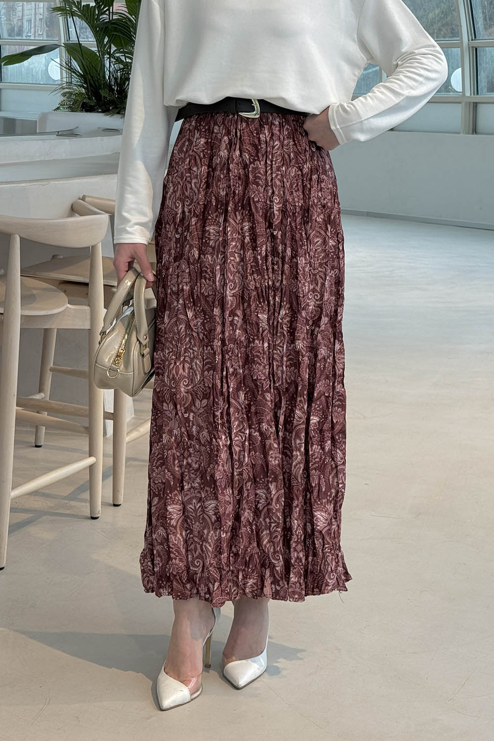 Lamelif Dijital Kraş Etek Gül Kurusu