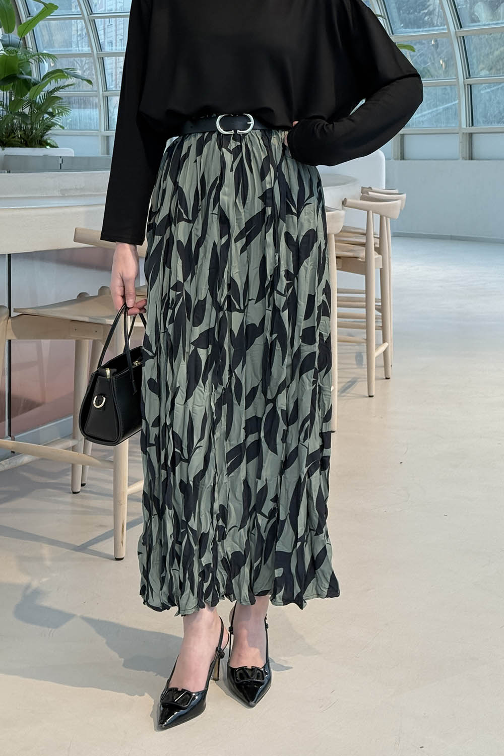 Lamelif Dijital Kraş Etek Siyah Yeşil