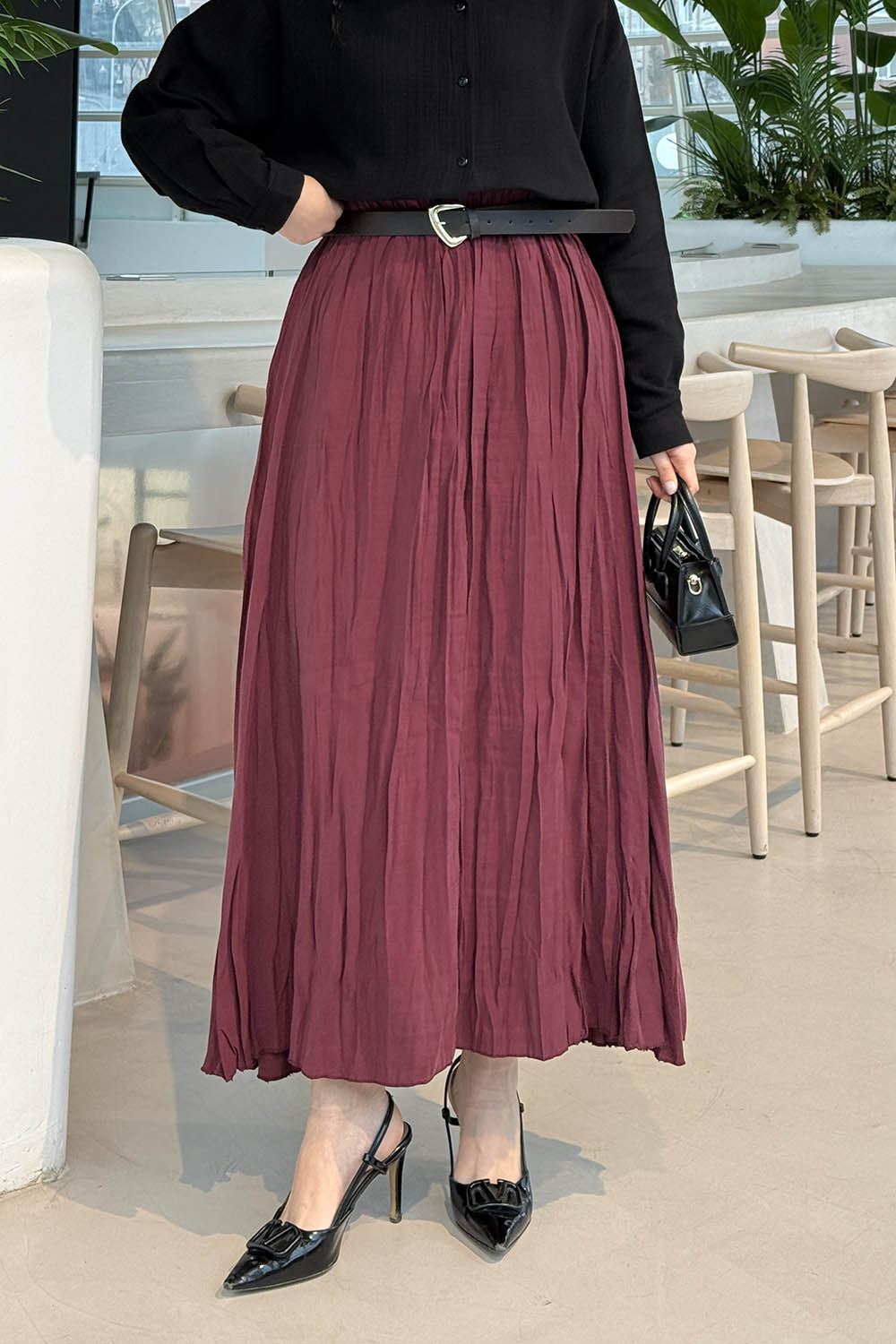 Lamelif Kraşlı Tesettür Etek Bordo