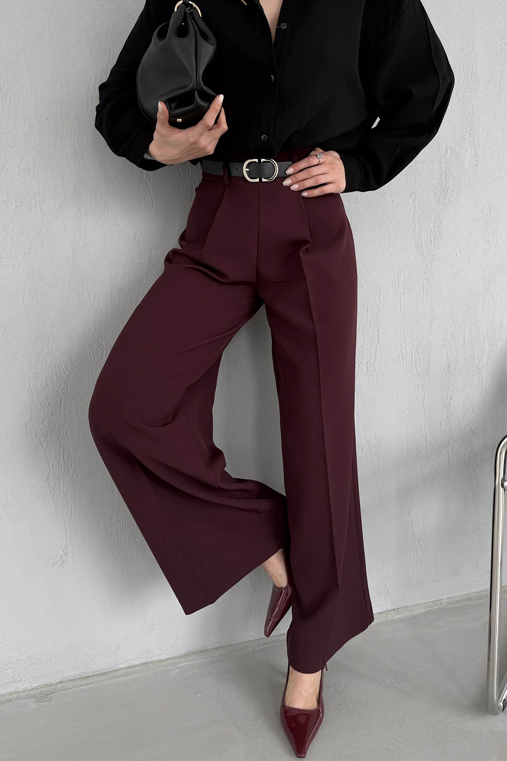 Lamelif Krep Palazzo Pantolon Mürdüm