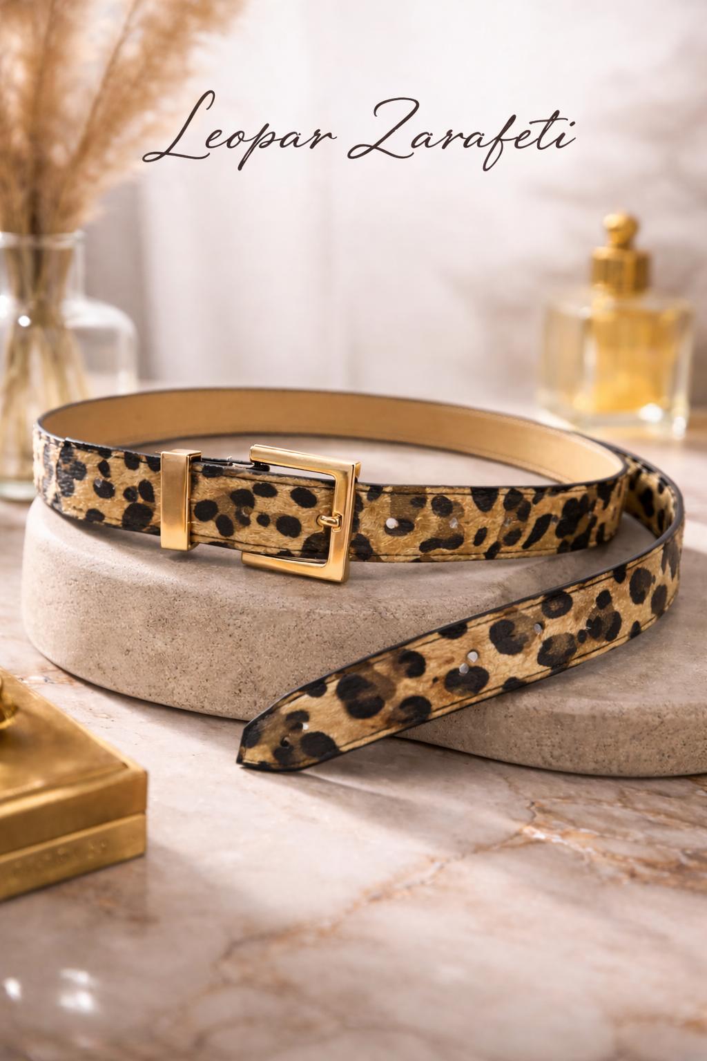 Lamelif Leopar Zarefeti Suni Deri Kaplama Kadın Kemer