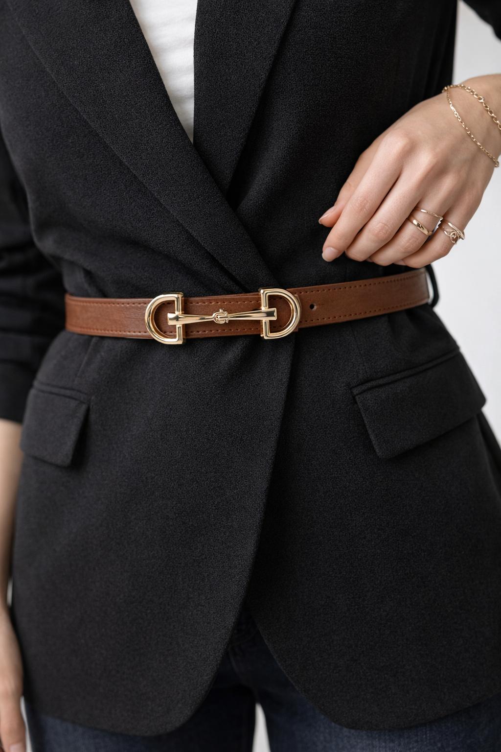 Lamelif Massi Çif Tokalı Kemer Taba Gold