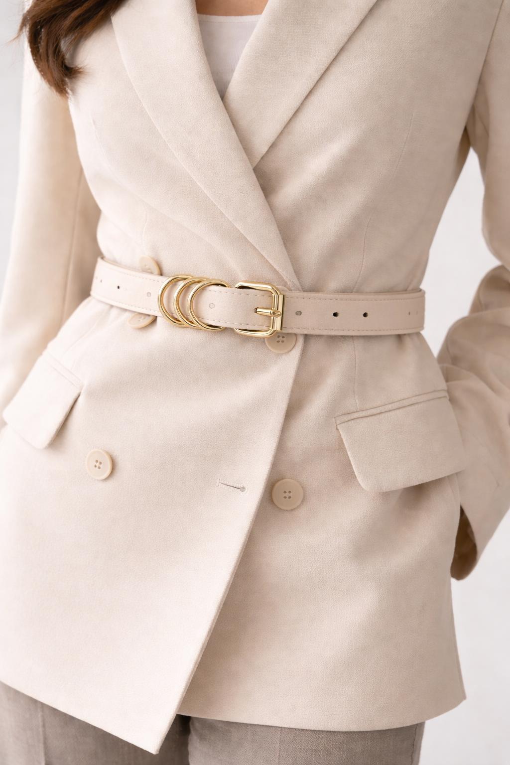 Lamelif Noir Nubuk Gold Halka Tokalı Kadın Kemer