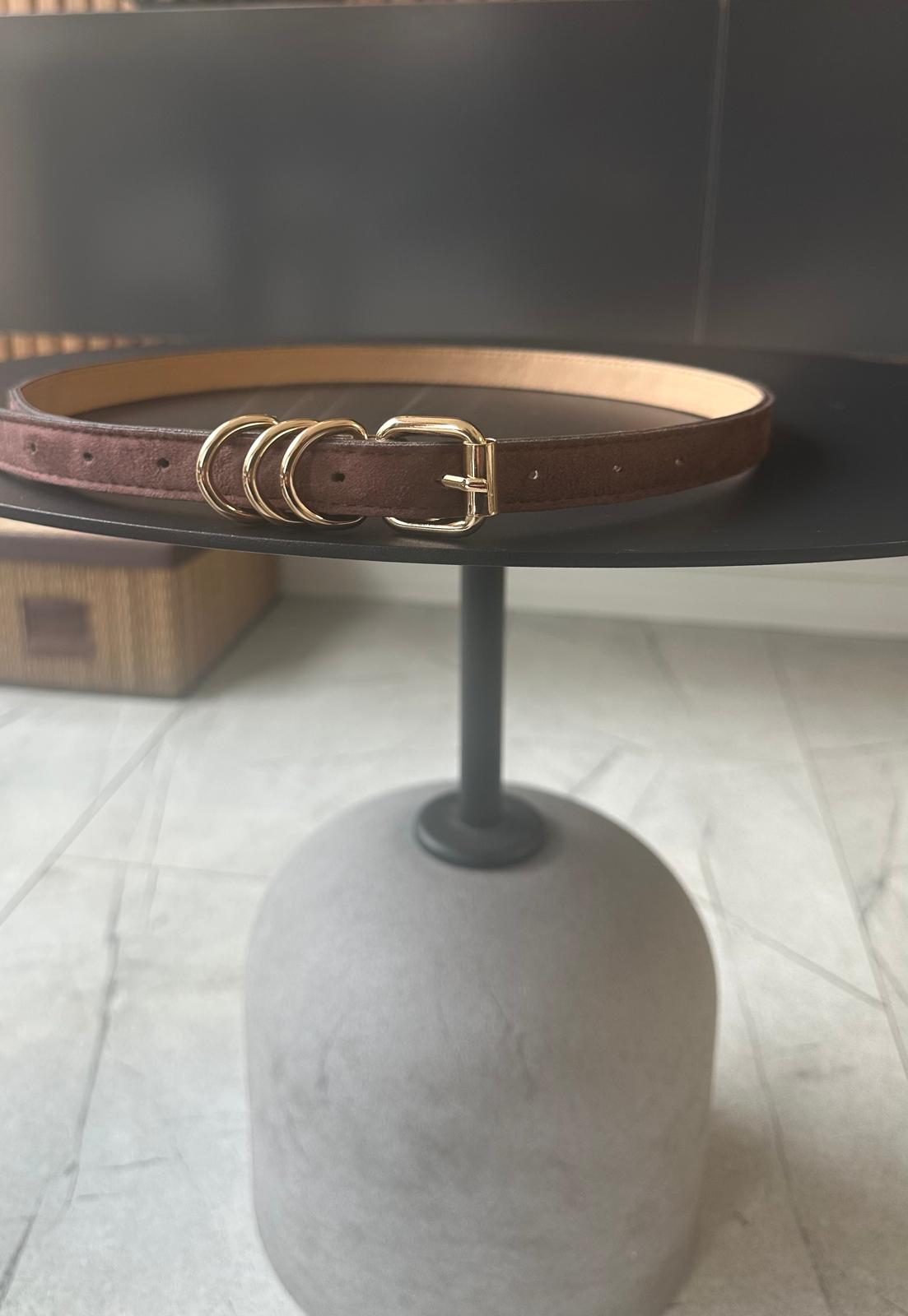 Lamelif Noir Nubuk Gold Halka Tokalı Kadın Kemer