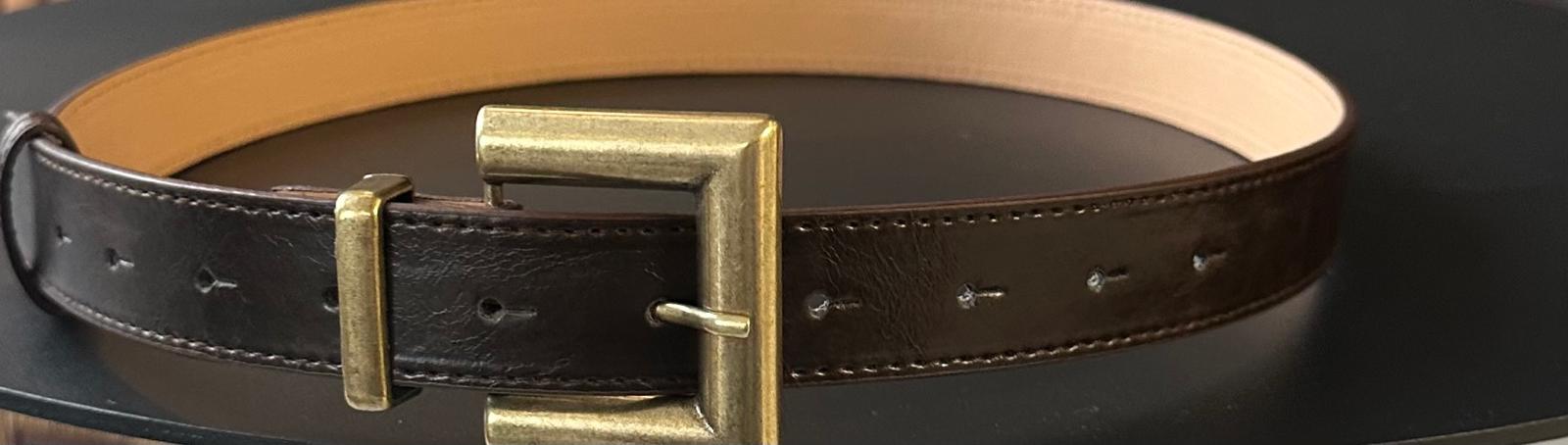 Lamelif Urban Classic Suni Deri Kemer Mat Gold Tokalı