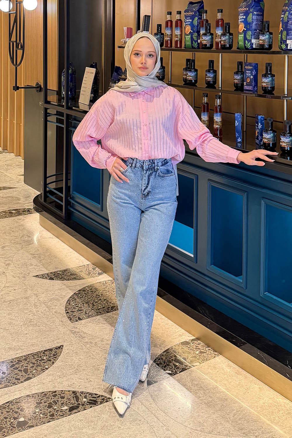 Pink Shirt Collar Long Arm Viscose Fabric Shirt