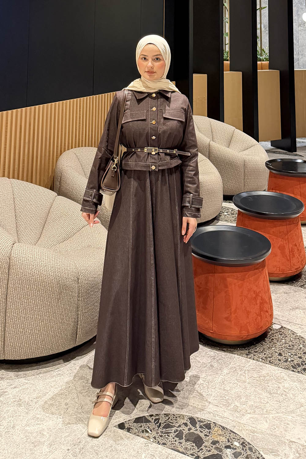 Lamelif Kemerli Jile Takım Kahverengi