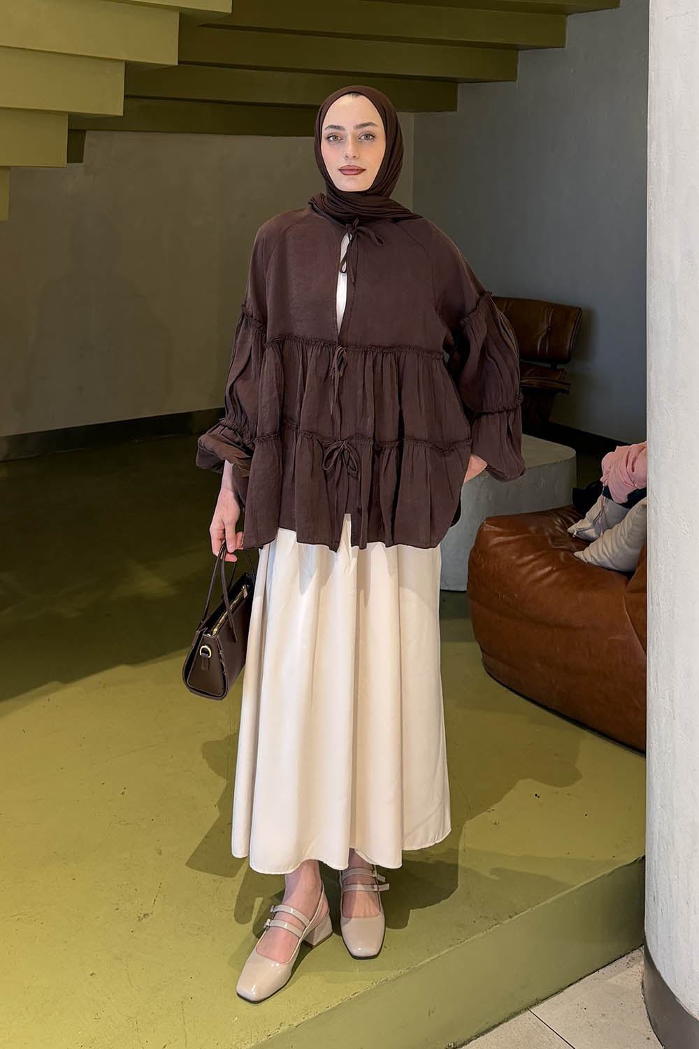 Lamelif Bağlama Detaylı Tunik Acı Kahve